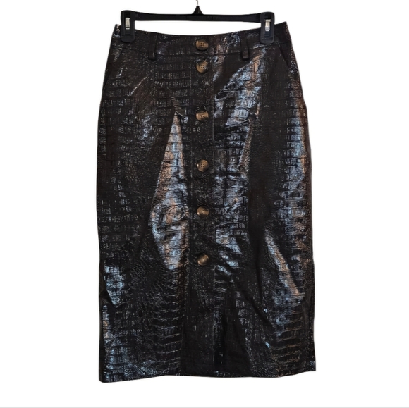 Rachel Comey X Target Croc Embossed Brown Faux Leather Button-down Skirt sz 4 - Picture 3 of 10